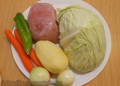 Stewed cabbage with turkey in a slow cooker