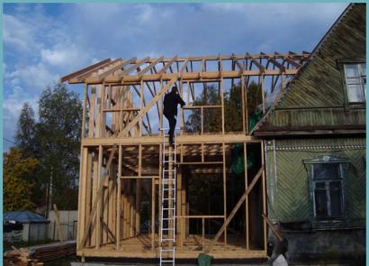 Ampliación de una casa de campo: cimientos, paredes y techo.